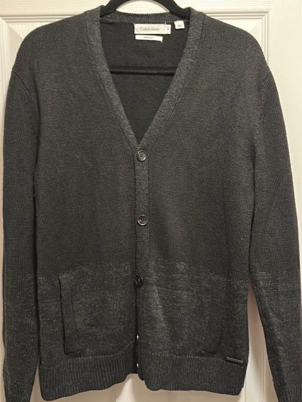 Calvin Klein Men's Charcoal Gray V-Neck Button Cardigan